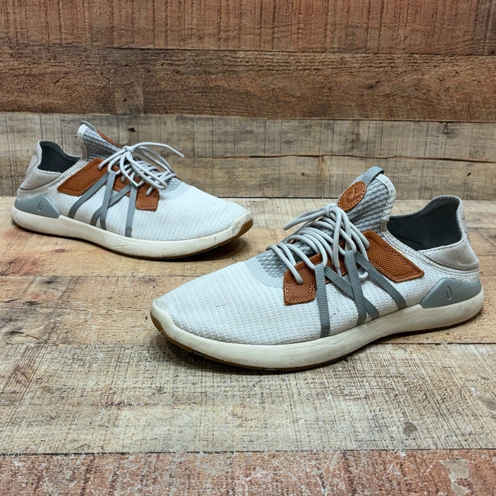 OluKai Mio Li Shoes Mens Size 11 44 Gray Mesh Textile Leather Walking Sneaker